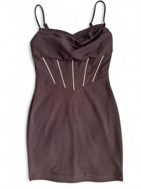Windsor | Black Rhinestone Slit Cami Mini Dress | Size S ✨